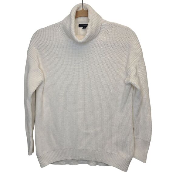 J. Crew Womens Cotton-Blend Ribbed Turtleneck Cream Relaxed Fit Sweater XS - Picture 1 of 14